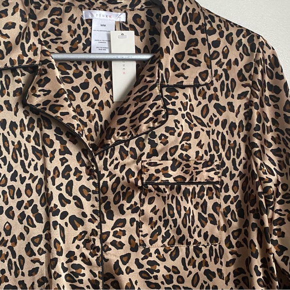 NWT Pink K  (KMART) Leopard long sleeve button down pajama top w pocket - Picture 4 of 7